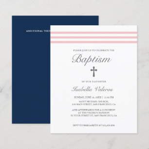 BAPTISM Elegant Striped pastel Pink Navy Cross 