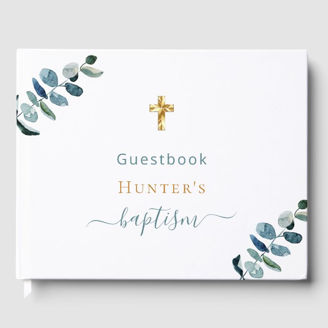 Baptism eucalyptus custom photo girl boy  guest book (Front)