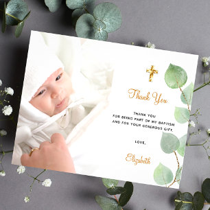 Baptism eucalyptus custom photo thank you postcard