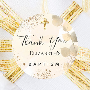 Baptism eucalyptus glitter golden Thank You Classic Round Sticker