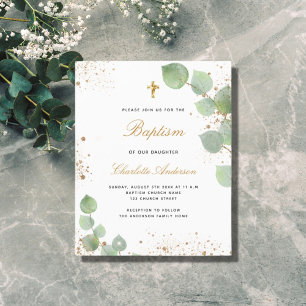 Baptism eucalyptus gold blush invitation