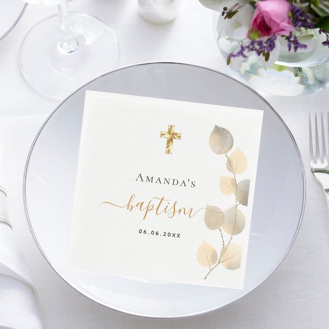 Baptism eucalyptus golden name napkin (Creator Uploaded)