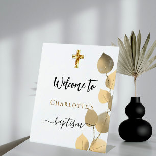 Baptism eucalyptus golden welcome pedestal sign