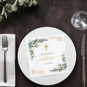 Baptism eucalyptus greenery glitter name girl boy napkin