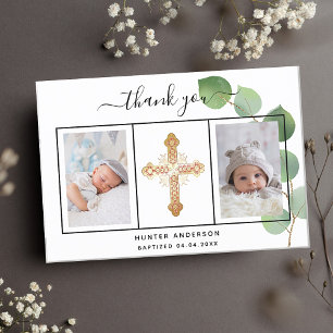 Baptism eucalyptus greenery photo thank you card