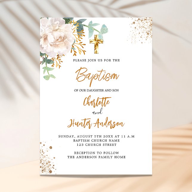 Baptism eucalyptus greenery twins floral invitation postcard (Creator Uploaded)