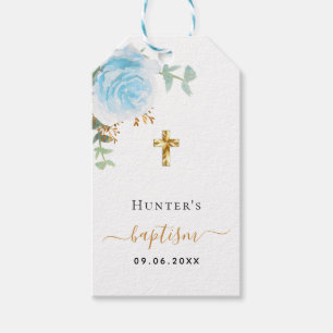 Baptism eucalyptus light blue floral boy  gift tags