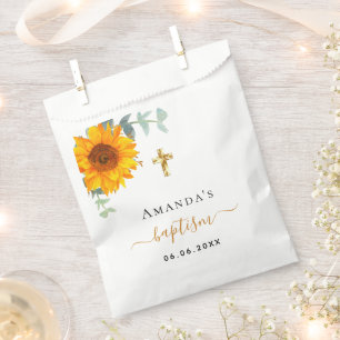 Baptism eucalyptus rustic sunflower boy girl favour bags