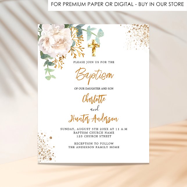 Baptism eucalyptus twins floral budget invitation flyer (Creator Uploaded)