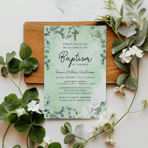 Baptism Eucalyptus Watercolor Greenery  Invitation