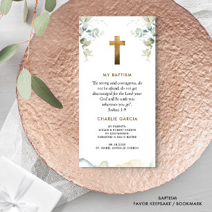 Baptism Favour, Boy or Girl, Greenery Bookmark Thank You Card