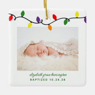 Baptism First Christmas Colourful Lights Keepsake Ceramic Ornament