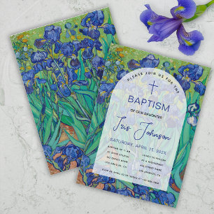 Baptism Floral Arch Blue Irises Van Gogh Elegant   Invitation