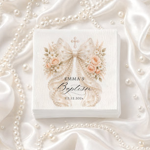 Baptism Floral Bow with Pearl Napkins