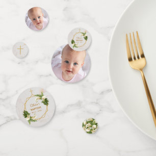 Baptism Floral Geometric Calla Lilies Gold Photo Confetti