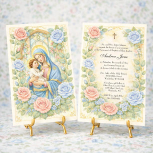 Baptism Floral Jesus Blessed Mother Roses Invitation