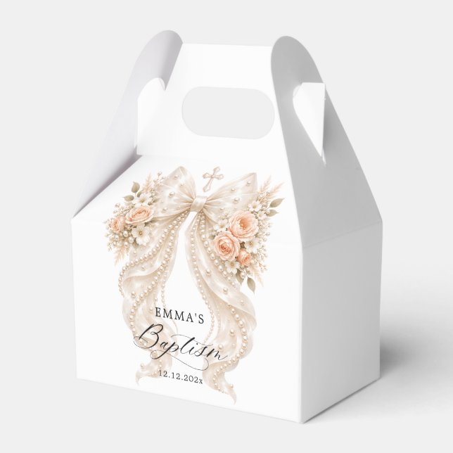 Baptism Floral Pearl Bow Favour Box (Front Side)