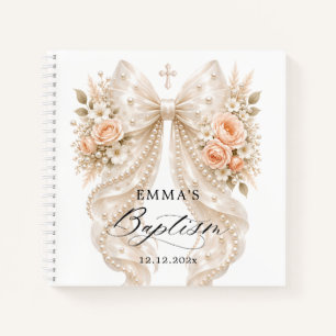 Baptism Floral Pearl Bow Notebook