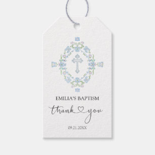 Baptism Floral Wreath Cross Thank You Gift Tags