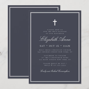Baptism For Her Classic Elegant Cross Invitation