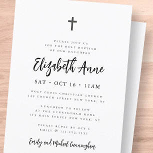 Baptism For Her Modern Minimalist Cross Invitation