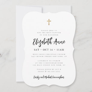 Baptism For Her Modern Minimalist Cross Invitation