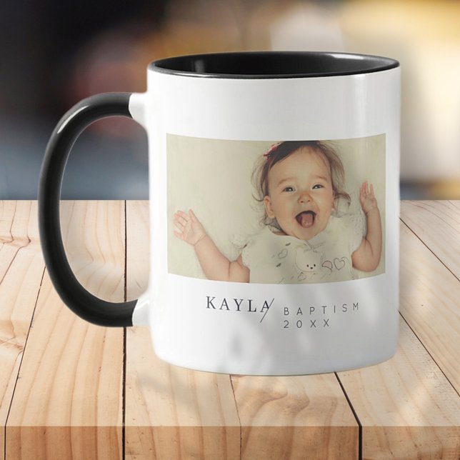 Baptism For Her Modern Minimalist Photo Name Mug (Creator Uploaded)