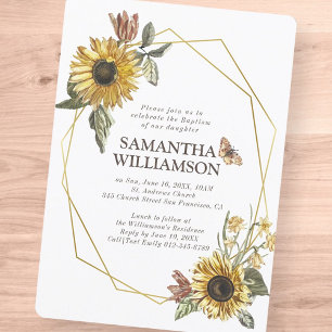 Baptism For Her Rustic Sunflower Florals Invitation
