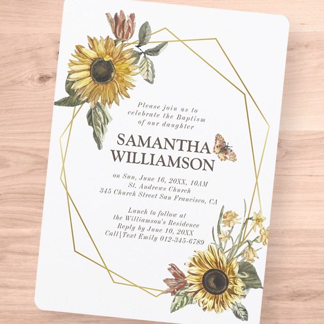 Baptism For Her Rustic Sunflower Florals Invitation (Creator Uploaded)