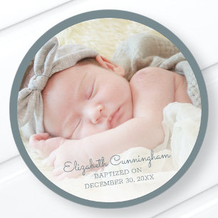Baptism For Her Simple Baby Girl Photo Classic Round Sticker