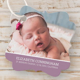 Baptism For Her Simple Typography Custom Photo Favour Tags
