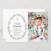 Baptism For Her Watercolor Green Foliage