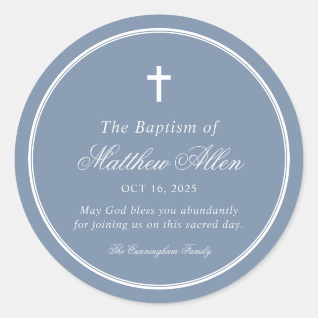 Baptism For Him | Elegant Classic Cross Classic Round Sticker (Front)