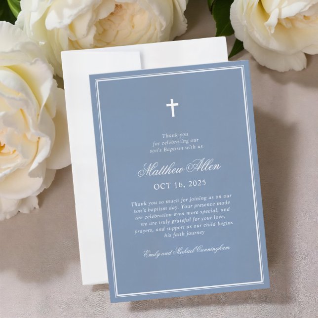 Baptism For Him | Elegant Classic Cross Thank You Card (Creator Uploaded)