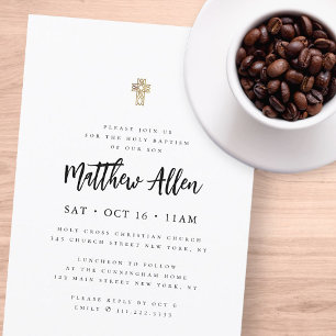 Baptism For Him Modern Minimalist Cross Invitation