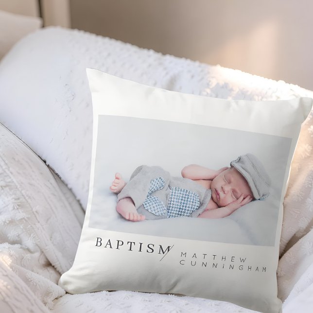 Baptism For Him Modern Minimalist Custom Photo Cushion (Creator Uploaded)