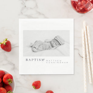 Baptism For Him Modern Minimalist Custom Photo Napkin
