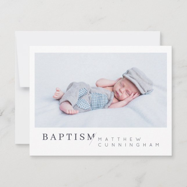 Baptism For Him Modern Minimalist Custom Photo Thank You Card (Front)