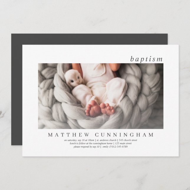 Baptism For Him | Modern Simple Elegant Photo Invitation (Front/Back)