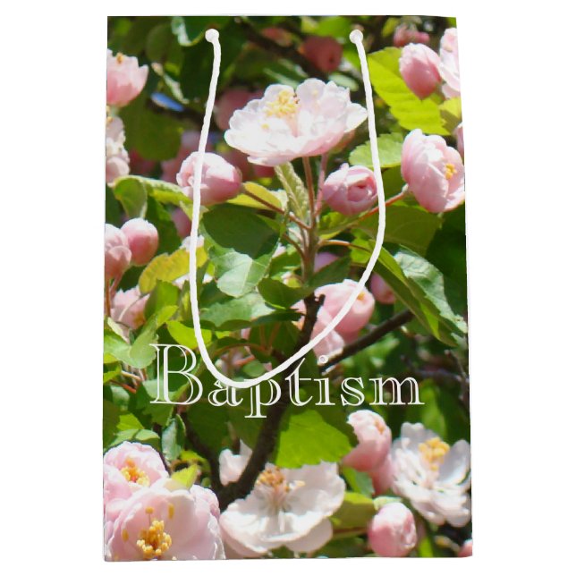 Baptism gift bags Pink Tree Blossoms Flowers (Front)