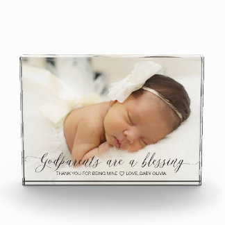 Baptism Gift for Godparents Simple Modern Script Photo Block