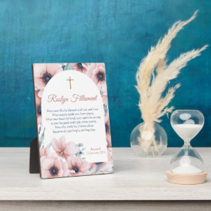 Baptism Girl Big Pink Flowers Around Border Plaque