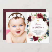 Baptism girl burgundy blush navy blue gold photo