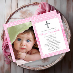 Baptism   Girl Eternity Rings Crosses Photo Invitation