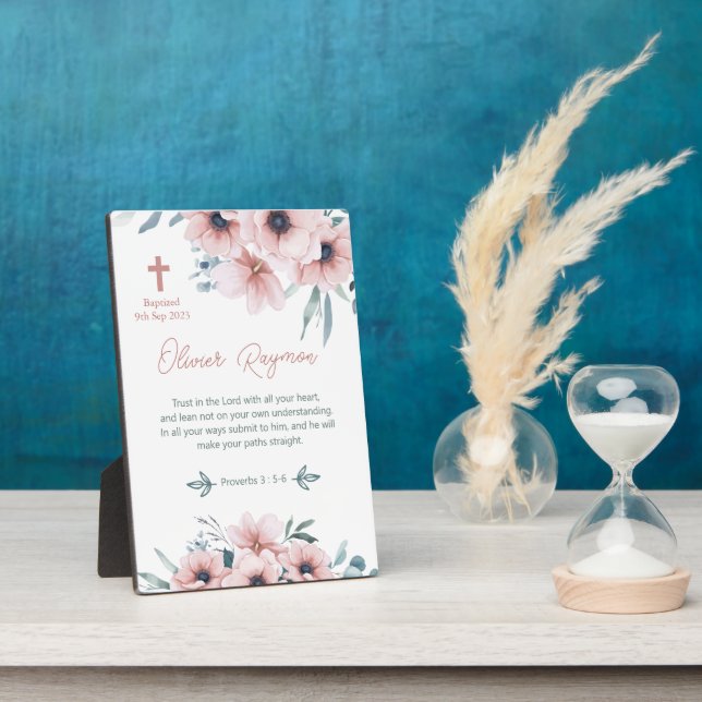 Baptism Girl Pretty Pink Flowers Plaque (Side)