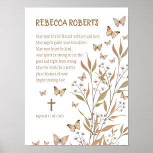 Baptism Girl Watercolour Butterflies Poster