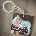Baptism God Bless Simple Elegant Modern Baby Photo<br><div class="desc">This simple and modern design is composed of serif typography and add custom photos,  add baby's name and month and year of baptism</div>