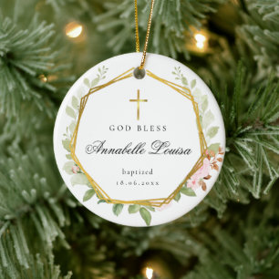 Baptism Gold Cross Ceramic Tree Decoration