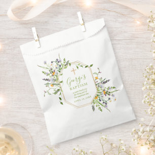 Baptism Gold Cross wildflowers Favour Bags