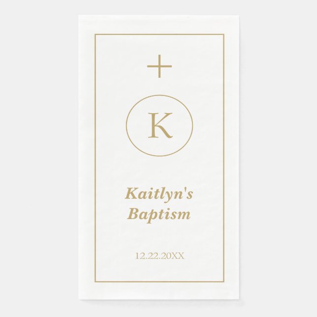 Baptism Gold White Monogram Initials Elegant Cute Napkin (Front)